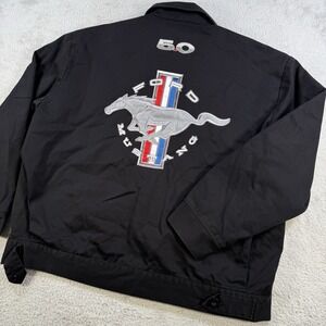 JH Design Ford Mustang Jacket Mens 2XL Black Embroidered Racing Lined Full Zip